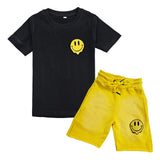 Kids Smiley Teddy Embroidery T-Shirt and Cotton Shorts Set