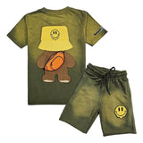 Kids Smiley Teddy Embroidery T-Shirt and Cotton Shorts Set