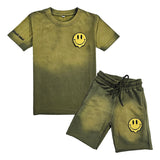 Kids Smiley Teddy Embroidery T-Shirt and Cotton Shorts Set