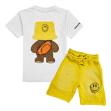 Kids Smiley Teddy Embroidery T-Shirt and Cotton Shorts Set