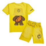 Kids Smiley Teddy Embroidery T-Shirt and Cotton Shorts Set