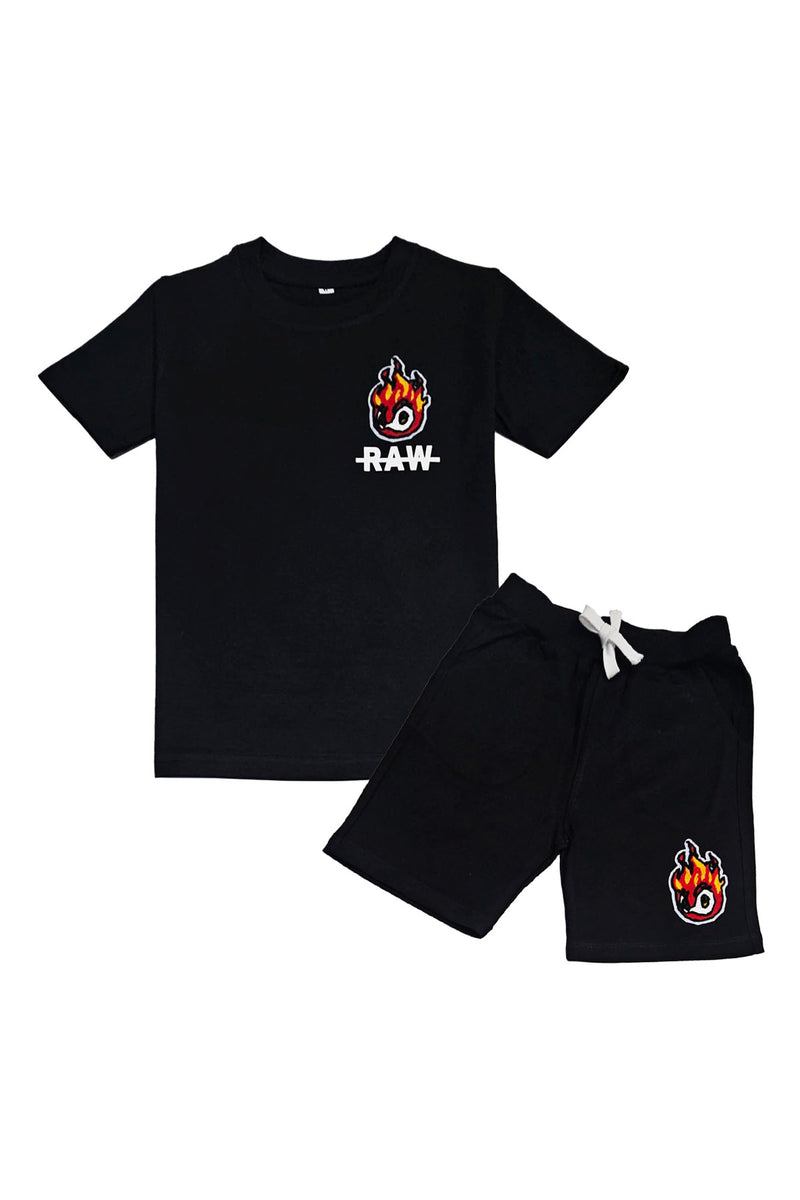 Kids The Original RAW White Flame Silicone Chenille T-Shirt and Cotton Shorts Set