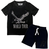Kids RAW World Tour Black Bling Crew Neck T-Shirt and RAW Wing Black Bling Cotton Shorts Set