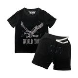 Kids RAW World Tour Black Bling Crew Neck T-Shirt and RAW Wing Black Bling Cotton Shorts Set