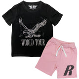 Kids RAW World Tour Black Bling Crew Neck T-Shirt and RAW Wing Black Bling Cotton Shorts Set
