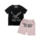 Kids RAW World Tour Black Bling Crew Neck T-Shirt and RAW Wing Black Bling Cotton Shorts Set