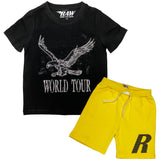Kids RAW World Tour Black Bling Crew Neck T-Shirt and RAW Wing Black Bling Cotton Shorts Set