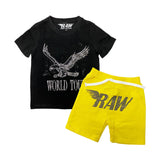 Kids RAW World Tour Black Bling Crew Neck T-Shirt and RAW Wing Black Bling Cotton Shorts Set