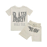 Kids RAW World Tour Black Bling Crew Neck T-Shirt and RAW Wing Black Bling Cotton Shorts Set