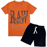 Kids RAW World Tour Black Bling Crew Neck T-Shirt and RAW Wing Black Bling Cotton Shorts Set