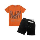 Kids RAW World Tour Black Bling Crew Neck T-Shirt and RAW Wing Black Bling Cotton Shorts Set