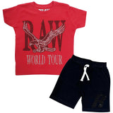 Kids RAW World Tour Black Bling Crew Neck T-Shirt and RAW Wing Black Bling Cotton Shorts Set