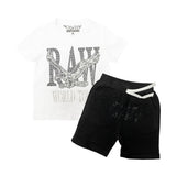 Kids RAW World Tour Black Bling Crew Neck T-Shirt and RAW Wing Black Bling Cotton Shorts Set