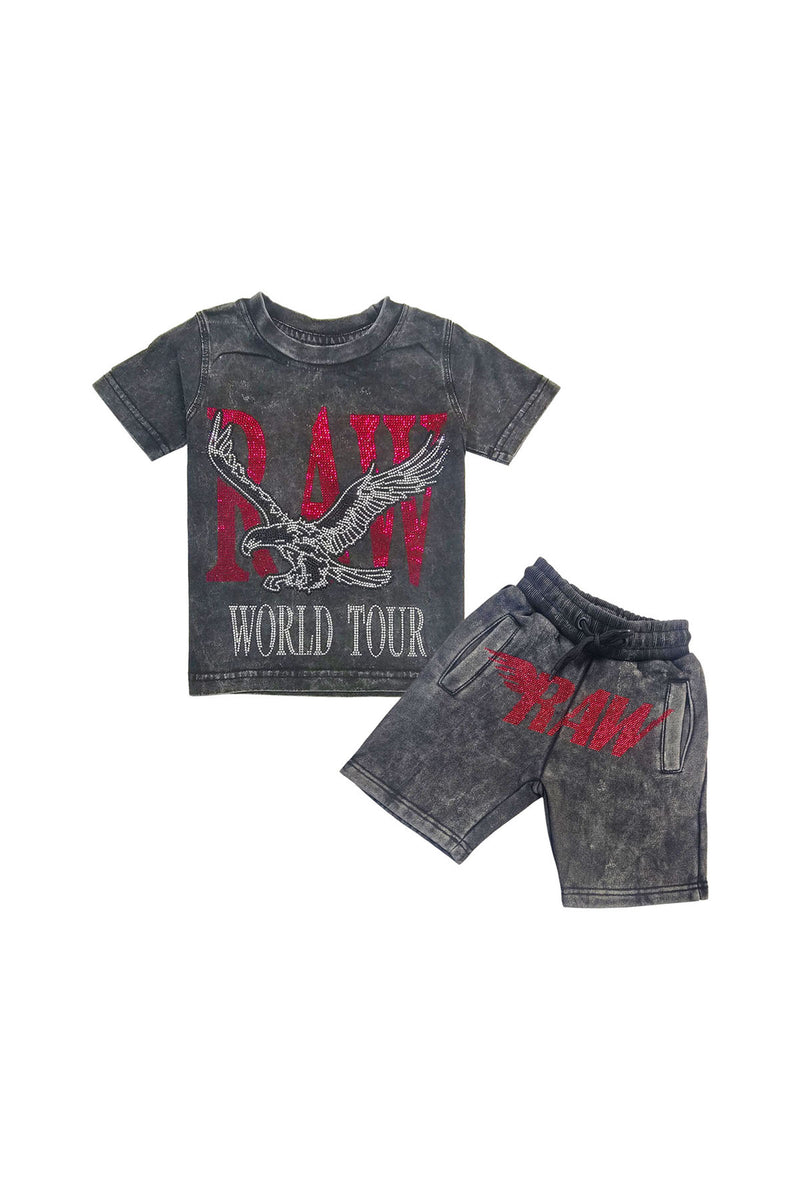 Kids RAW World Tour Red Bling Crew Neck T-Shirt and RAW Wing Red Bling Cotton Shorts Set