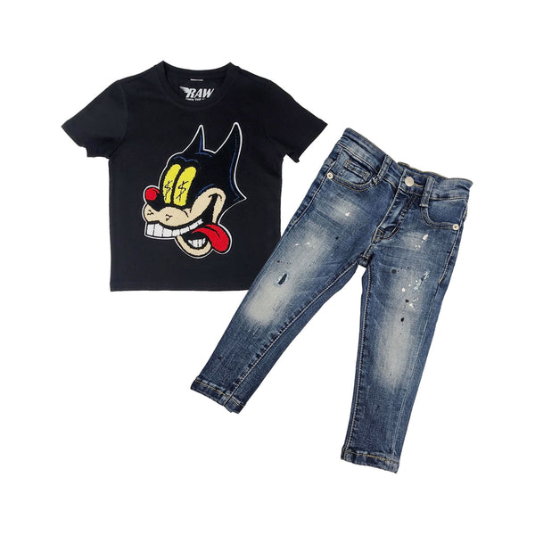 Kids Cash Chenille Crew Neck T-Shirt and Denim Jeans Set
