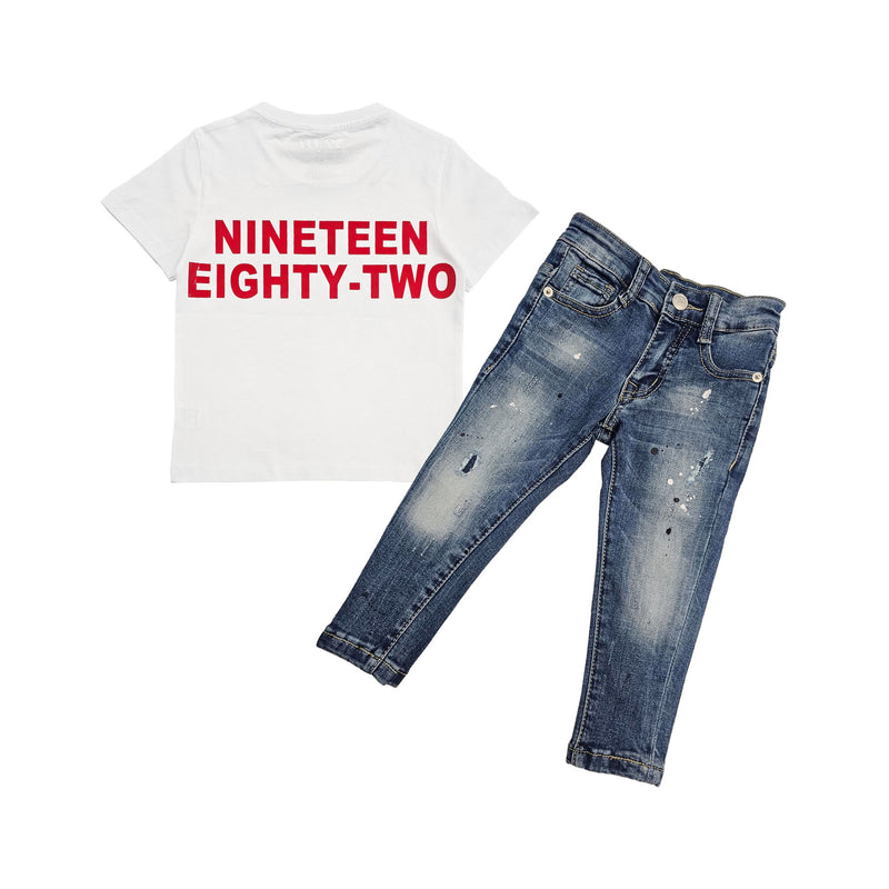 Kids The Original -RAW- Red Silicone Crew Neck T-Shirt and Denim Jeans Set