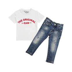 Kids The Original -RAW- Red Silicone Crew Neck T-Shirt and Denim Jeans Set