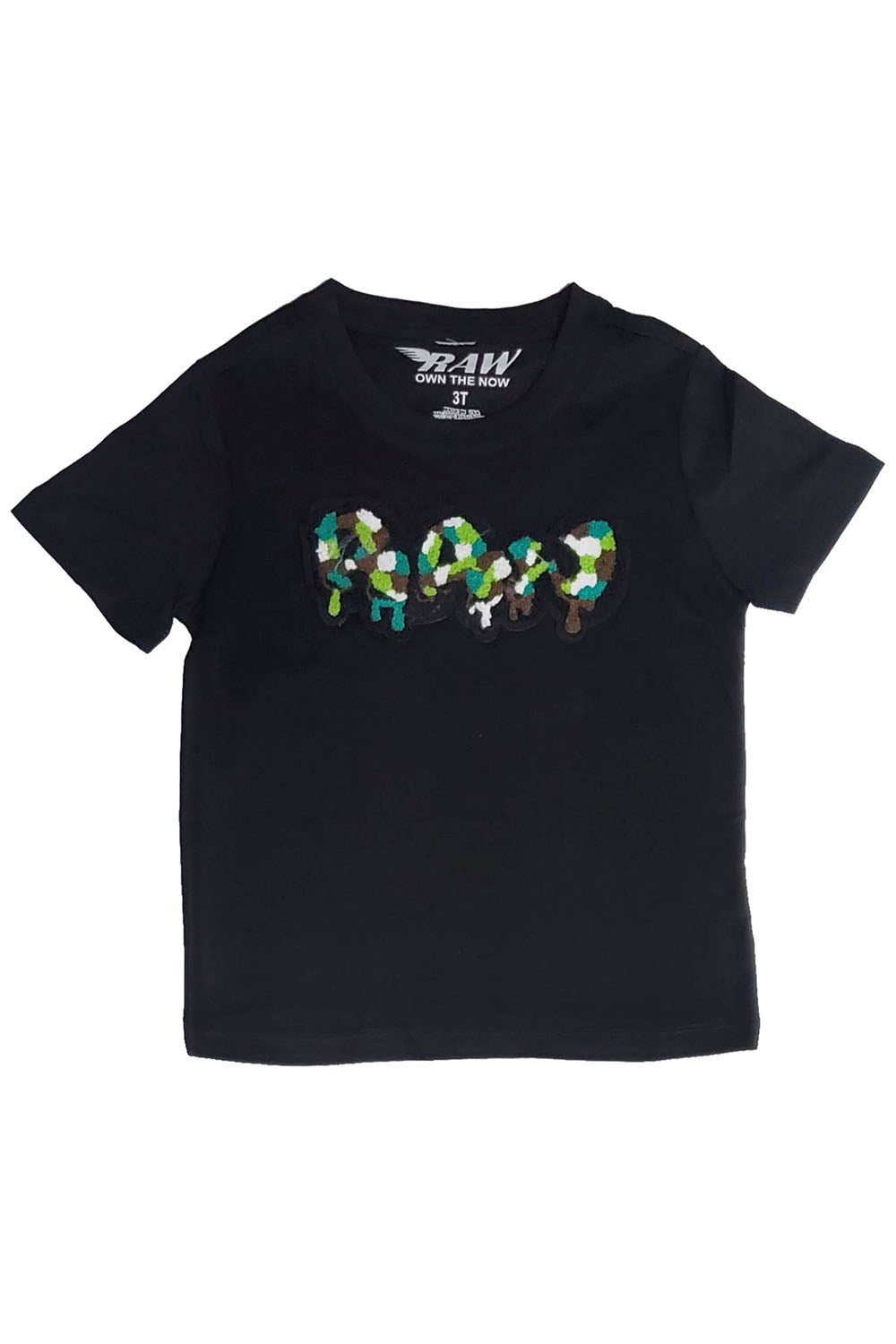 Kids RAW Drip Camo Green Chenille Crew Neck T-Shirt