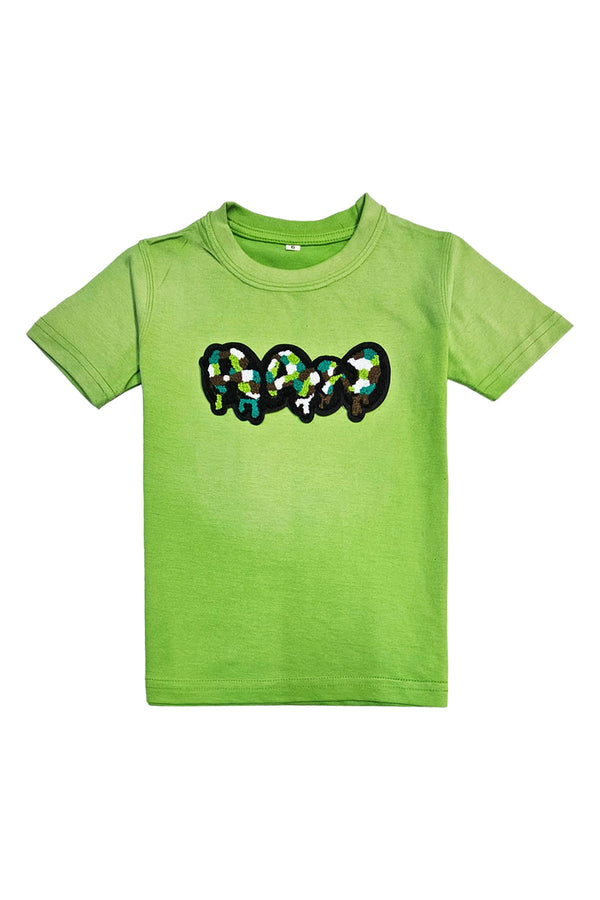 Kids RAW Drip Camo Green Chenille T-Shirt