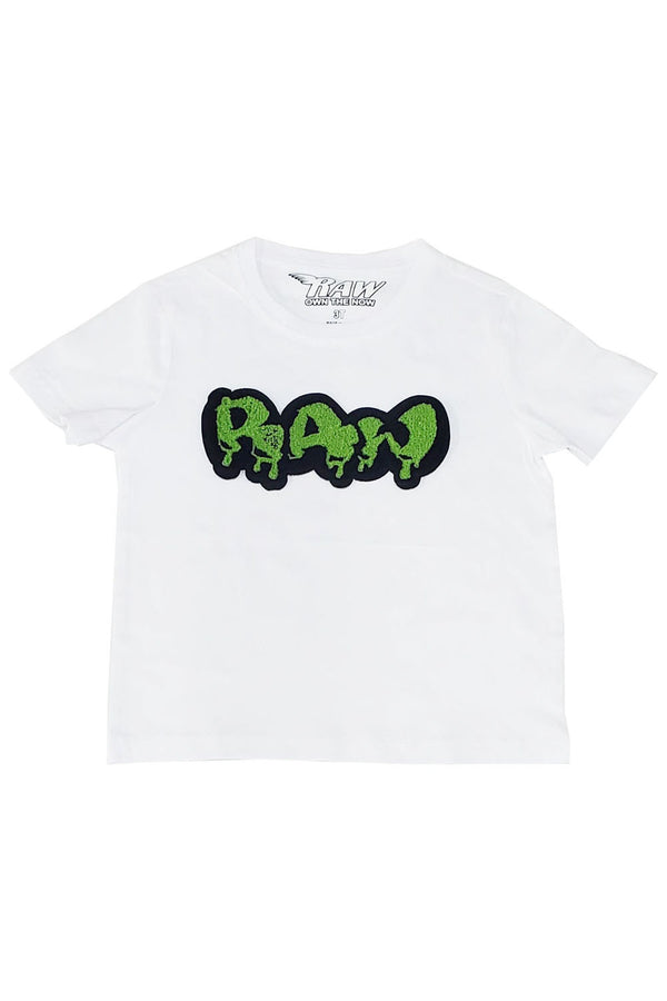 Kids RAW Drip Lime Green Chenille Crew Neck T-Shirt