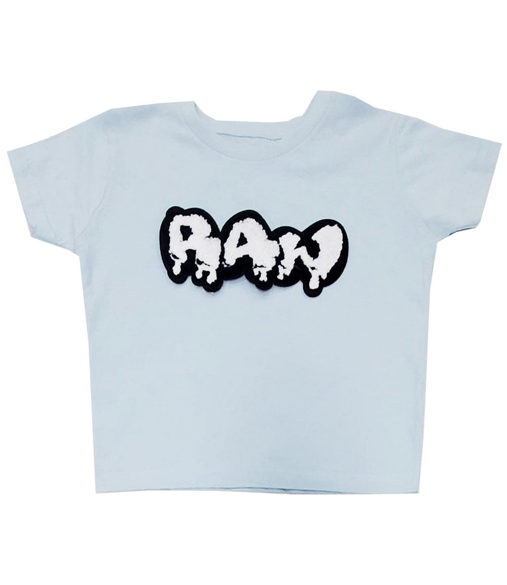 Kids RAW Drip White Chenille Crew Neck T-Shirt