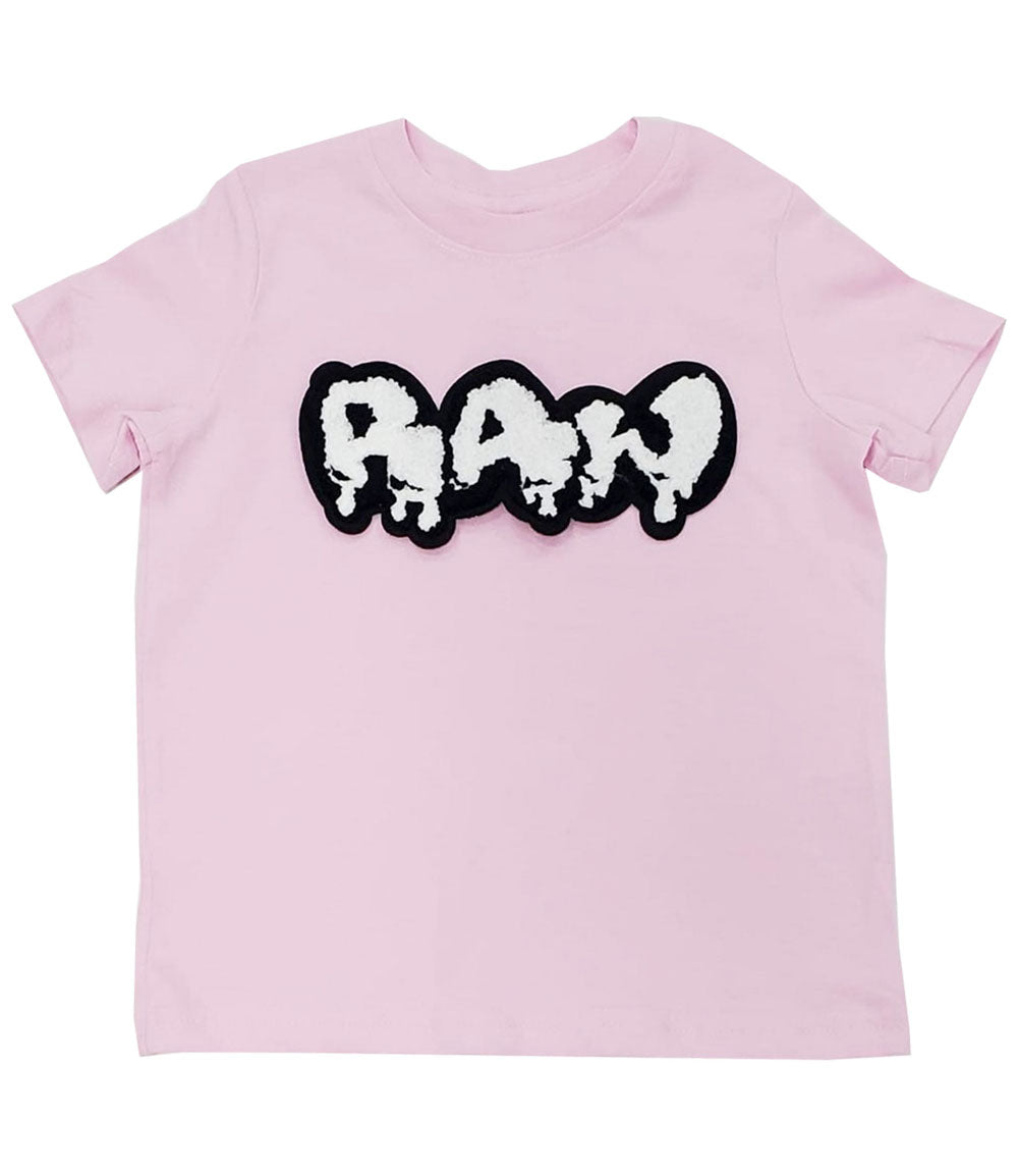 Kids RAW Drip White Chenille Crew Neck T-Shirt