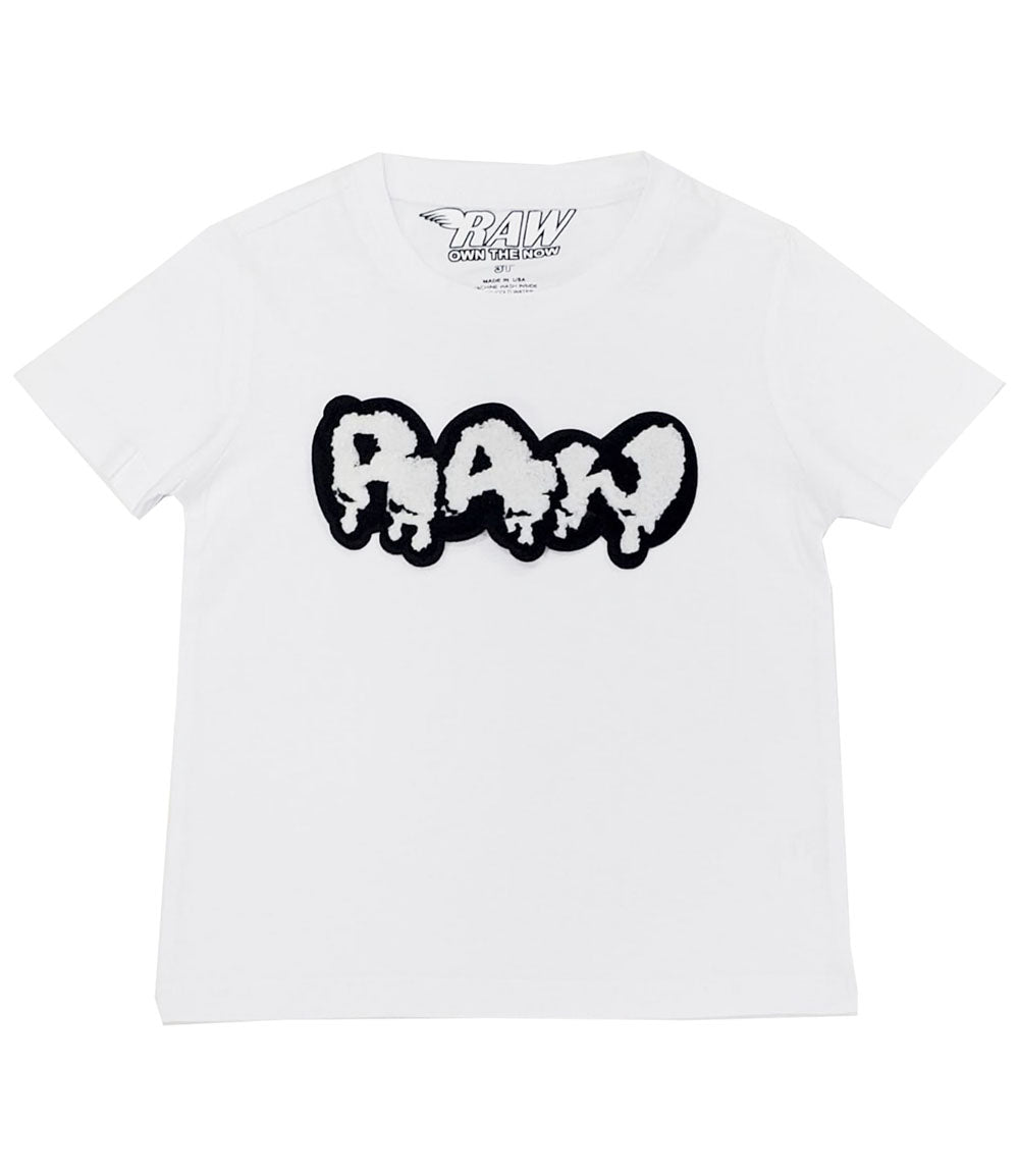 Kids RAW Drip White Chenille Crew Neck T-Shirt