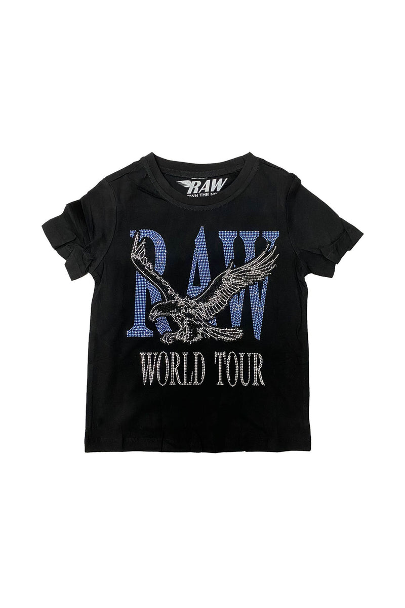 Kids RAW World Tour Light Blue Bling Crew Neck T-Shirt