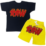 Kids RAW Flame Red Chenille Crew Neck and Cotton Shorts Set