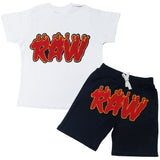 Kids RAW Flame Red Chenille Crew Neck and Cotton Shorts Set