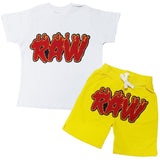 Kids RAW Flame Red Chenille Crew Neck and Cotton Shorts Set