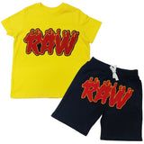 Kids RAW Flame Red Chenille Crew Neck and Cotton Shorts Set