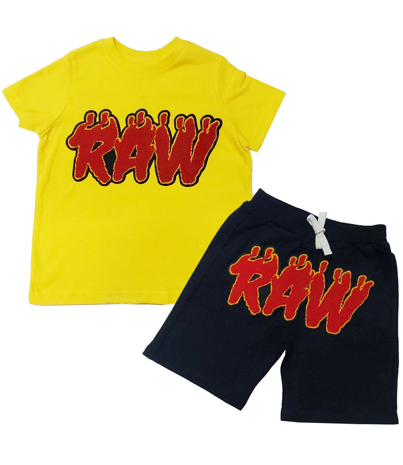 Kids RAW Flame Red Chenille Crew Neck and Cotton Shorts Set