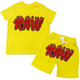 Kids RAW Flame Red Chenille Crew Neck and Cotton Shorts Set