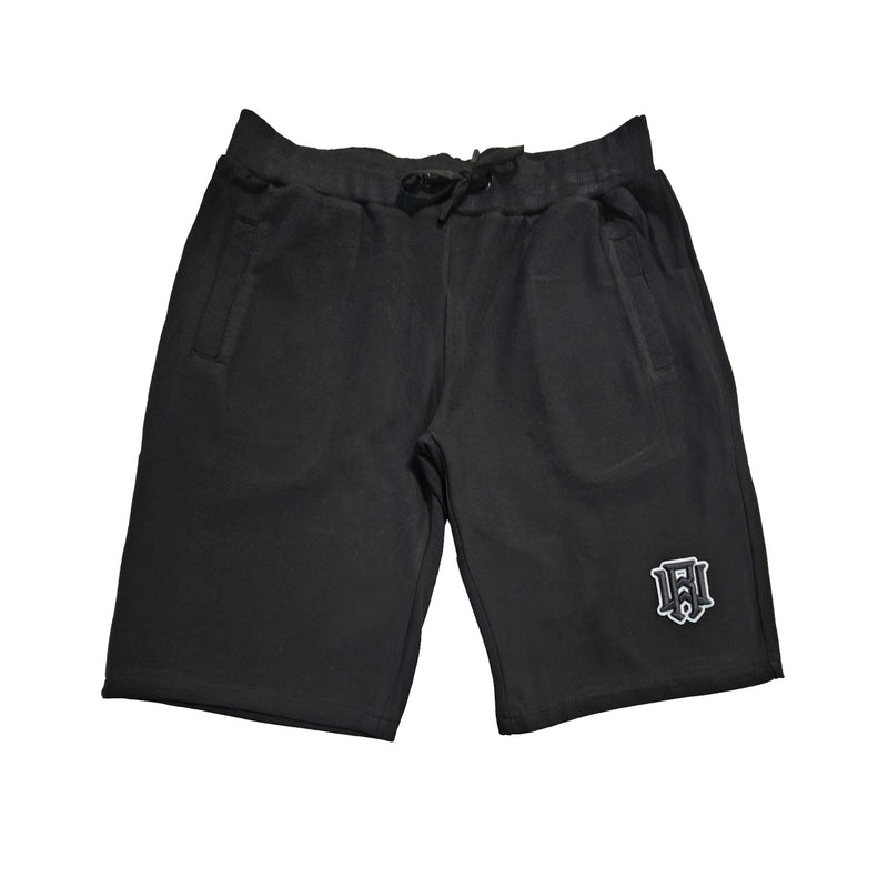 Men 3D Stitch Logo Black Embroidery Cotton Shorts - Rawyalty Clothing