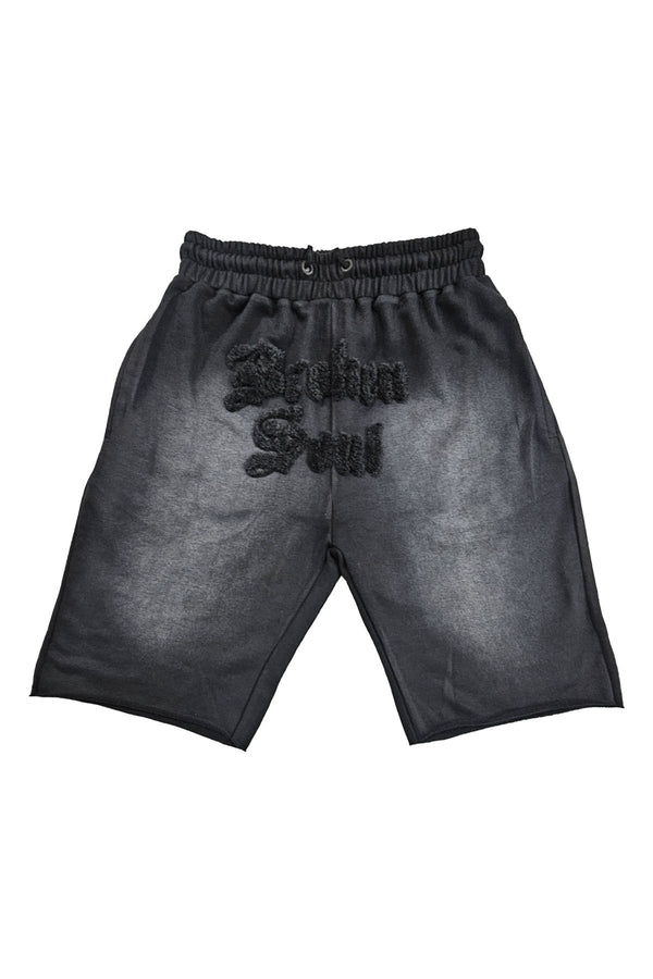 Men Broken Soul Black Chenille Cotton Shorts