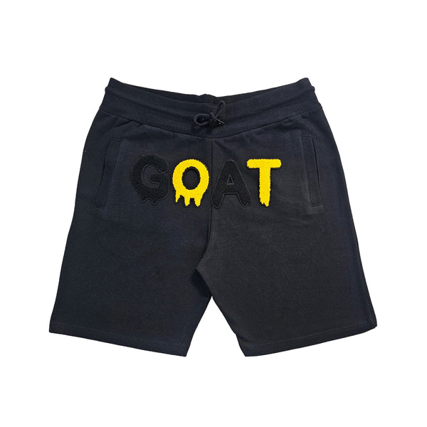 Men GOAT Black/Yellow Chenille Cotton Shorts - Rawyalty Clothing
