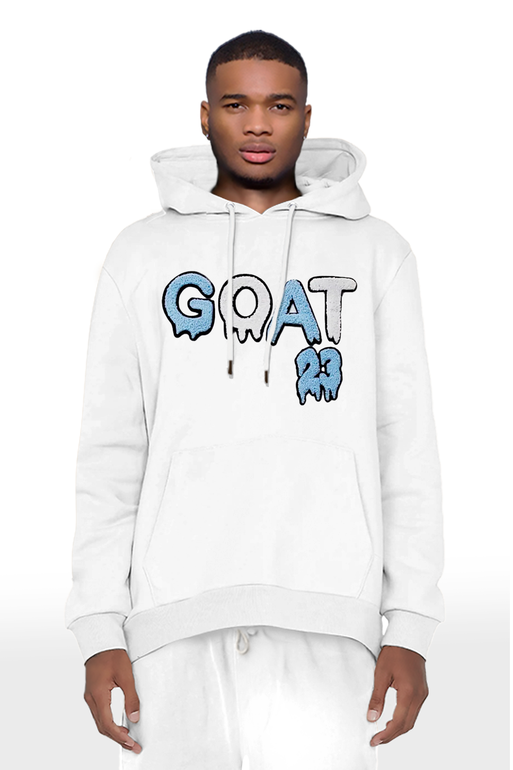 Men GOAT Baby Blue/White Chenille Hoodie