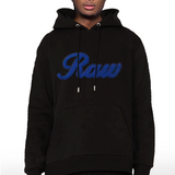 Men Raw Cursive Navy Chenille Hoodie