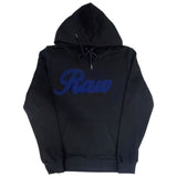 Men Raw Cursive Navy Chenille Hoodie