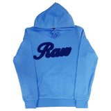 Men Raw Cursive Navy Chenille Hoodie