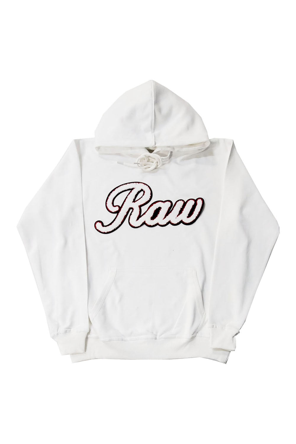 Men Raw Cursive White Chenille Hoodie