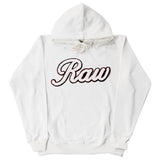 Men Raw Cursive White Chenille Hoodie