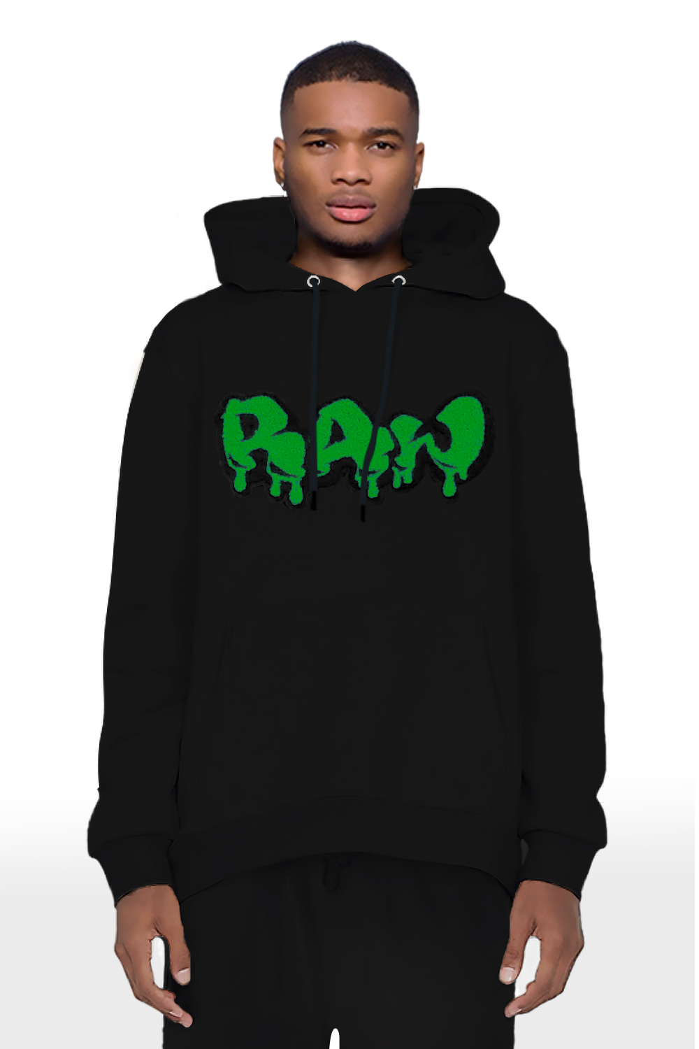 Men RAW Drip Green Chenille Hoodie - Black – Rawyalty Clothing