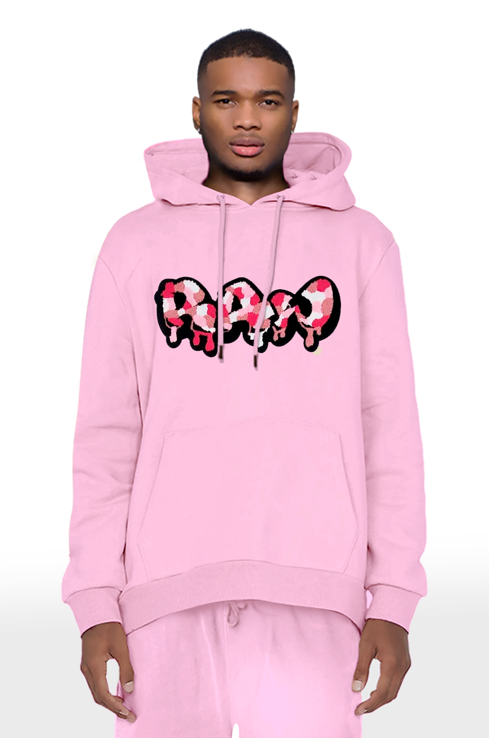 Men RAW Drip Camo Pink Chenille Hoodie