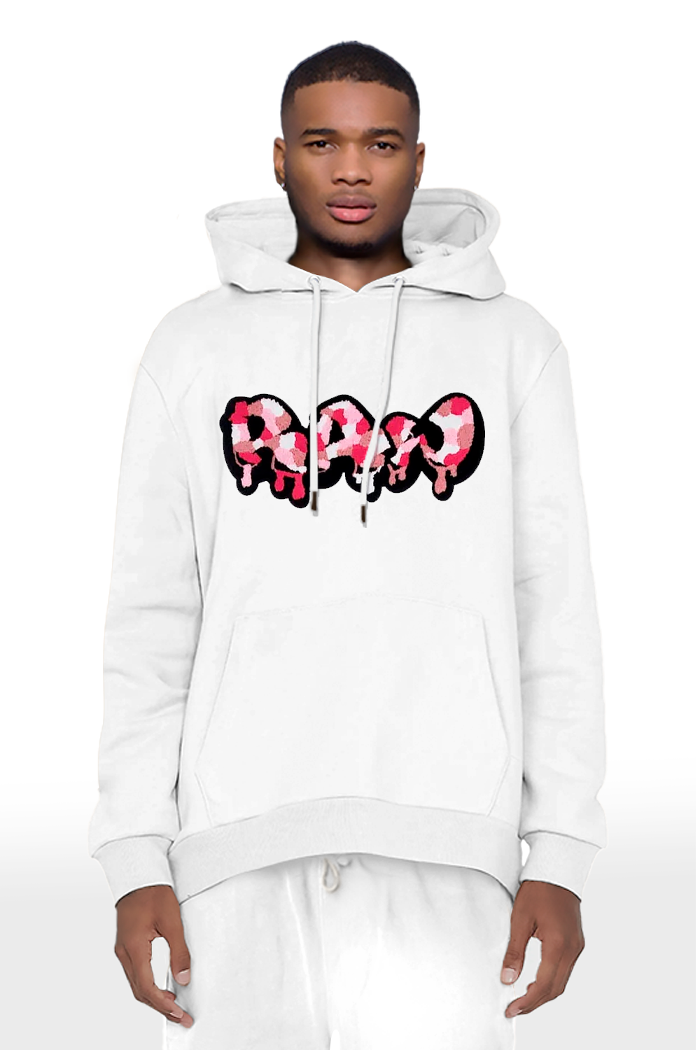 Men RAW Drip Camo Pink Chenille Hoodie