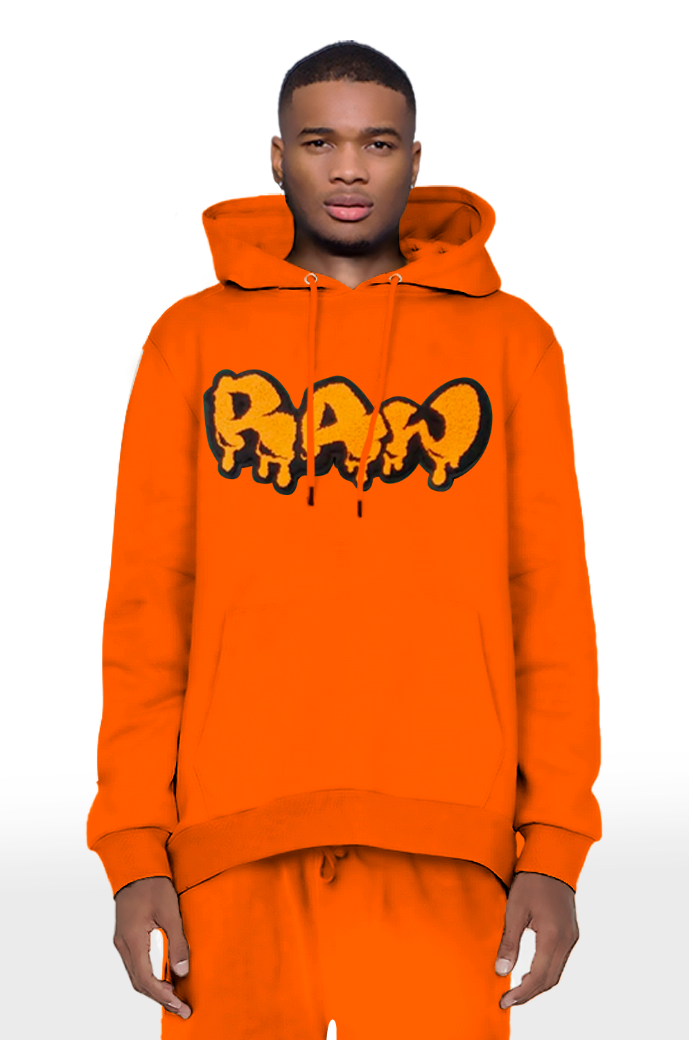 Men RAW Drip Orange Chenille Hoodie