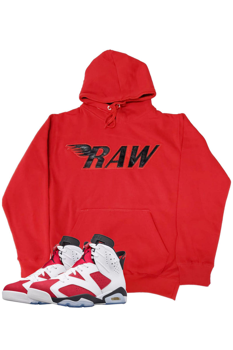 Men RAW Wing PU Red Hoodie