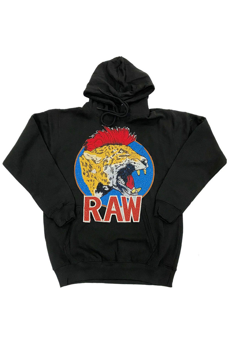 Men Red Mohawk Tiger Embroidery Patch Hoodie