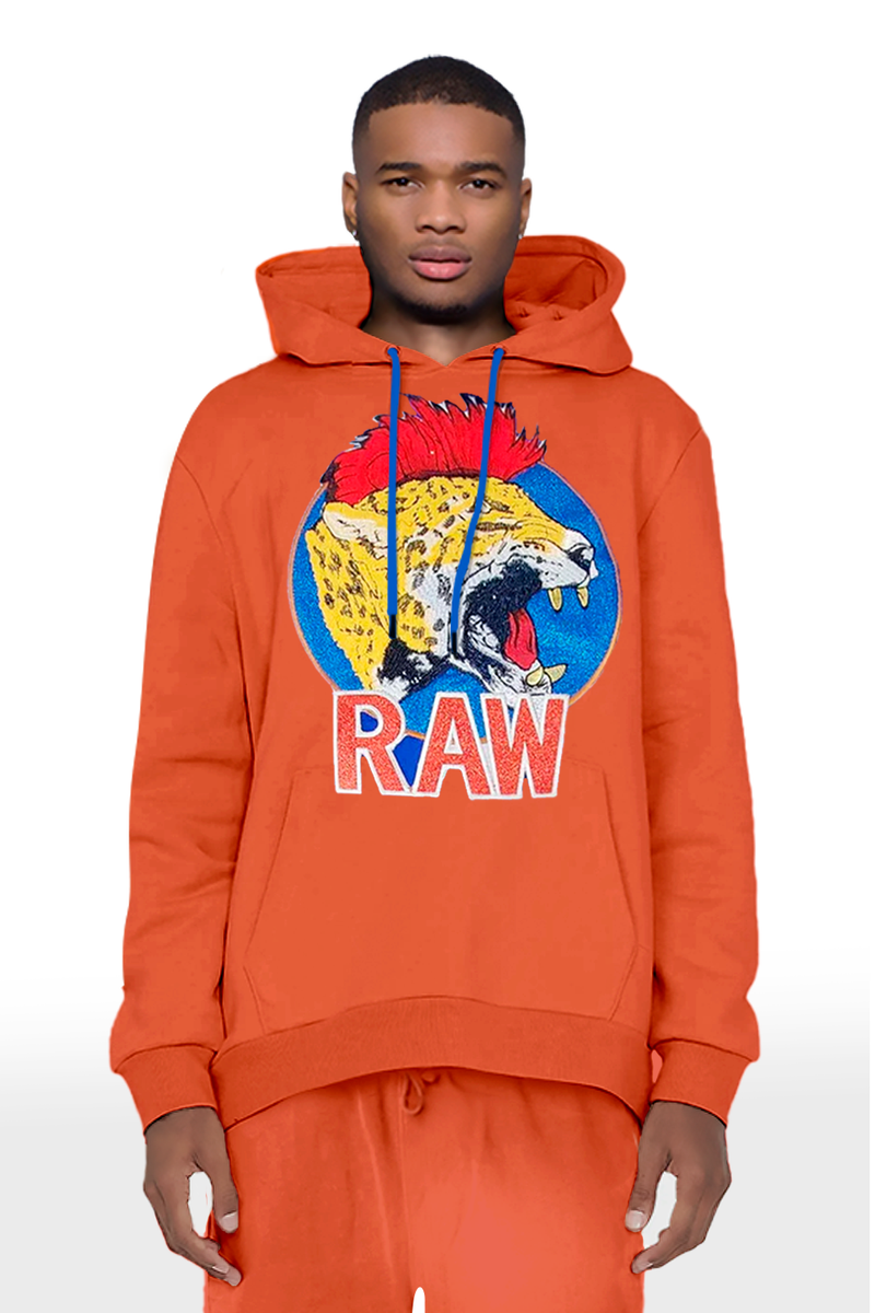 Men Red Mohawk Tiger Embroidery Patch Hoodie